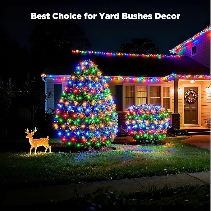 BlcTec Upgraded Outdoor Christmas Lights 280LED 10ft x 6.7ft Christmas Net Lights with UL Certified, 8 Modes, Timer, Connectable, Waterproof & Thick Wire for Bushes, Shrubs Decorations, Muticolor