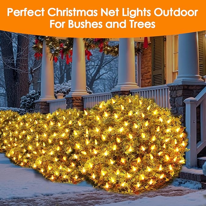 Christmas Net Lights Outdoor for Bushes, 6x5ft 120LED Net Light Outdoor Mesh Lights, Connectable Waterproof Net Light for Bushes,Garden,Yard,Trunk,Xmas Tree,Christmas Décor (Warm White)