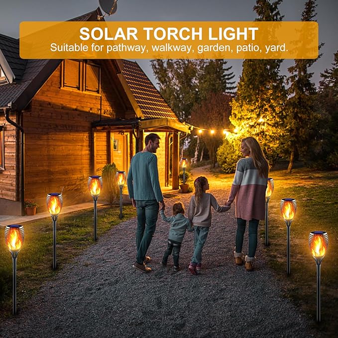 Large Solar Torch Light with Flickering Flame, Outdoor Decorative Solar Tiki Torches for Outside, Super Bright Landscape Lighting for Garden, Pathway, Yard, Auto On/Off (8 Pack)
