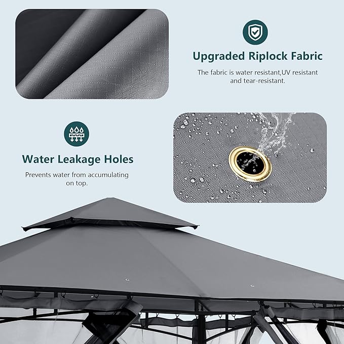 MASTERCANOPY Outdoor Garden Gazebo for Patios with Stable Steel Frame and Netting Walls (10x12,Dark Gray)