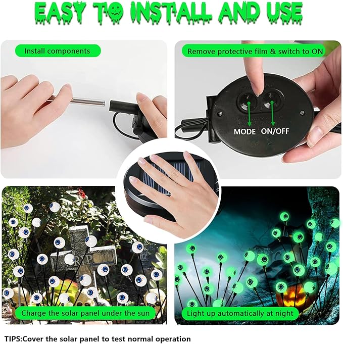 YIQU 2 Pack Halloween Outdoor Decorations Solar Eyeball Lights, 12 LED Green Eyeball Swaying Firefly Light with 2 Lighting Modes, Halloween Decor Waterproof for Patio Yard Lawn Graveyard Props
