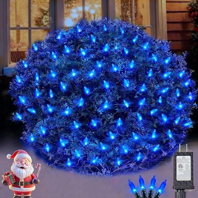 Christmas Net Lights Outdoor for Bushes, 6x5ft 120LED Net Light Outdoor Mesh Lights, Connectable Waterproof Net Light for Bushes,Garden,Yard,Trunk,Xmas Tree,Christmas Décor (Blue)