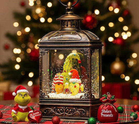 Christmas Snow Globe Lantern Water Glittering Gnomes Scandinavian Santa Elf with Whimsical Christmas Tree, Lighted Lantern for Christmas Festival Decoration Gifts