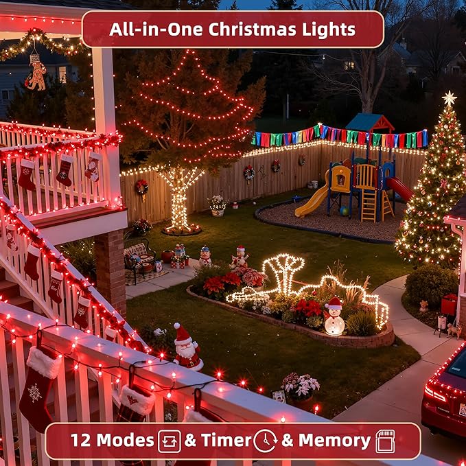 470ft Outdoor Christmas Lights, 1500 LED Super Long String Lights 12 Modes & Timer Memory, Dimmable Outsite Waterproof Light Strings for Xmas Tree Garden Wedding Party Holiday Decorations Red