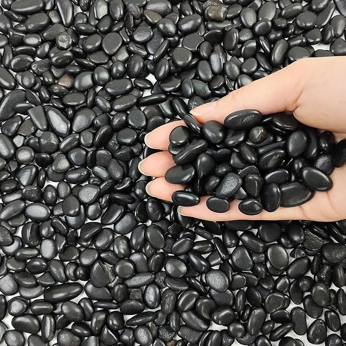 5 lbs Pebbles for Indoor Plants. 3/8 inch Small Black Stones, Decorative Black River Rocks for Plant Outdoor, Vase, Landscaping and Garden