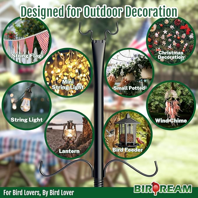 Birdream 4 Pack 10FT String Light Poles for Outside with Shepherd's Hook, Metal Pole for Garden Backyard Patio Decor Decoractions