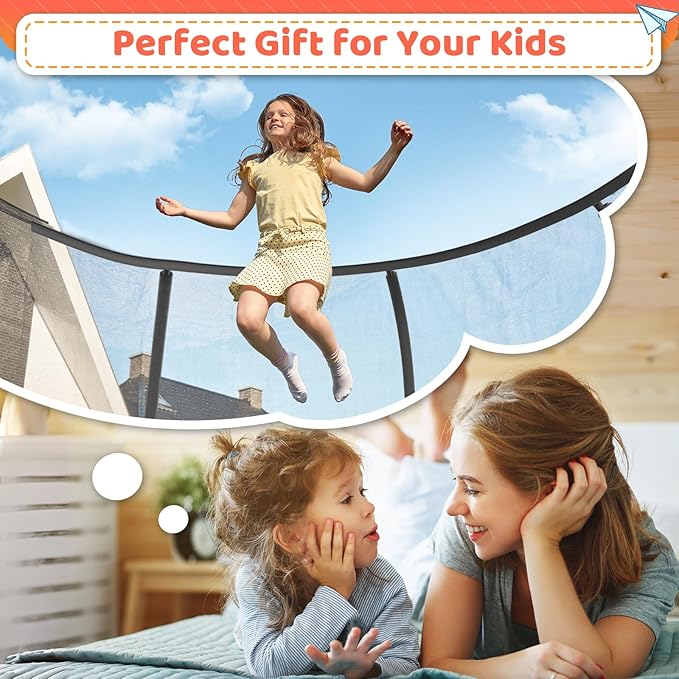 8FT 10FT 12FT 14FT 16FT Trampoline Outdoor, Trampolines for Kids & Adults, Pumpkin Trampolines with Safety Net, Ladder, Coating Metal Frame, ASTM Approved Large Backyard Trampoline for Kids