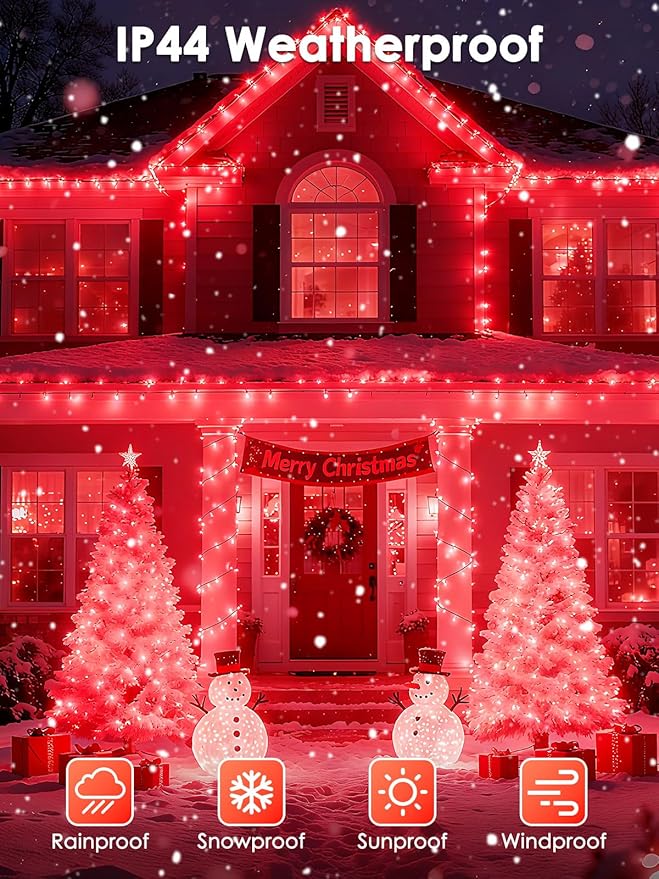 Voice Control Connectable 2PK 164FT 400LED Christmas String Lights Indoor Outdoor with Remote | Smart Twinkle Fairy String Lights 12 Modes & Timer for Xmas Tree Decor (Red)