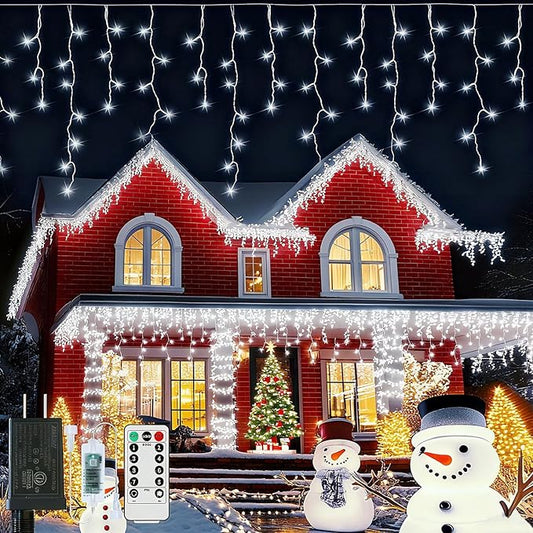 Icicle Lights for Outside, 167ft 1760 LED Icicle Christmas Lights Outdoor Waterproof, 352 Drops with Remote, 8 Modes & Dimmable, Timer for Christmas, Wedding, Party, House, Roof Decoration, White