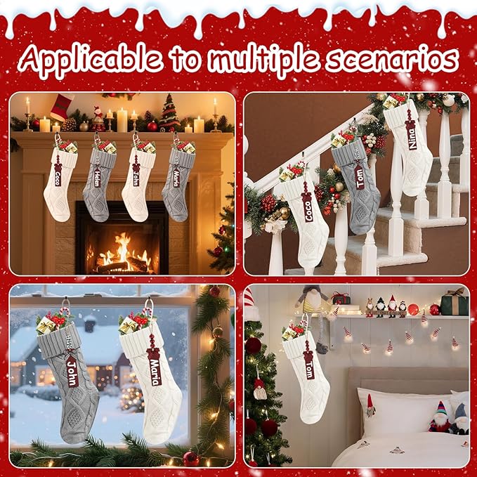 Christmas Stockings 18 Inches,Long Knitted Stocking with Name Tags, Christmas Decoration Hanging Stockings Fireplace Xmas Tree Ornaments for Home Family