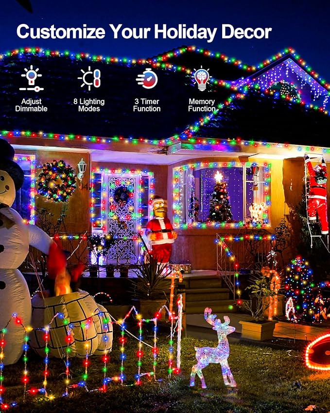 125 FT 380 LED Multicolor Christmas Lights, Extra Long Outdoor String Lights Waterproof, Timer & Memory, 8 Modes Dimmable Plug in Fairy for Classroom Decor Outside Tree Wedding Patry