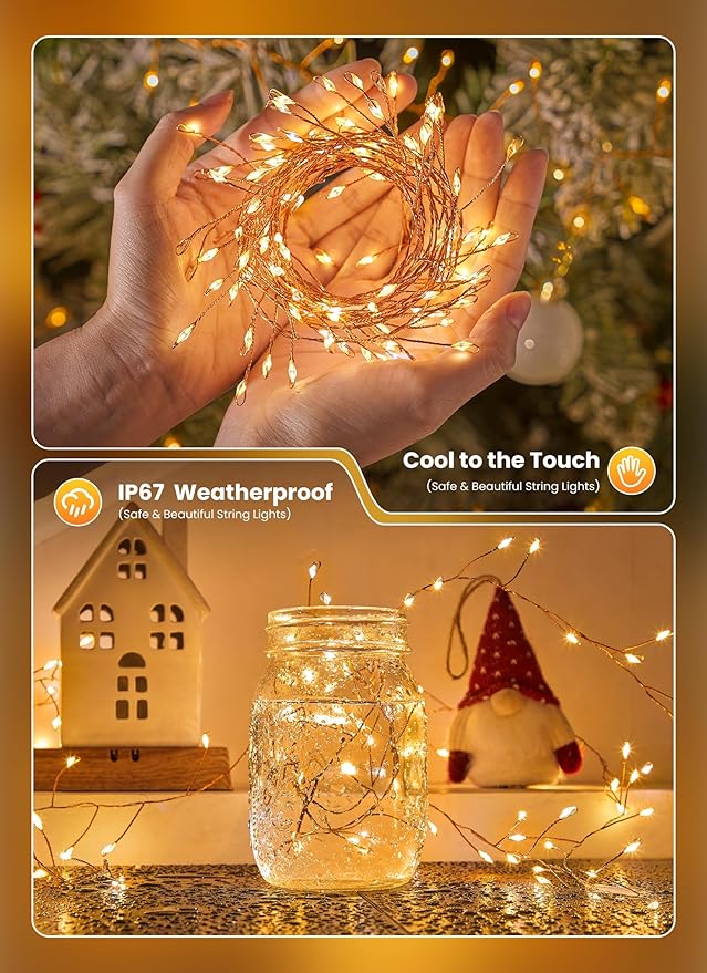 4 Pack 120 LED Fairy Lights Battery Operated, 10Ft Twinkle Lights with Timer, Waterproof Silver Wire Starry Firefly Light for DIY Wreath Weeding Indoor Outdoor Christmas Decorations