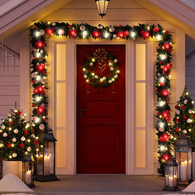 C7 LED Red and White Christmas Lights, 25Ft Outdoor Christmas Decorations Light with 27 Shatterproof LED Bulbs, Hanging Vintage Christmas Lights for Christmas Tree Roofline Holiday Party Backyard