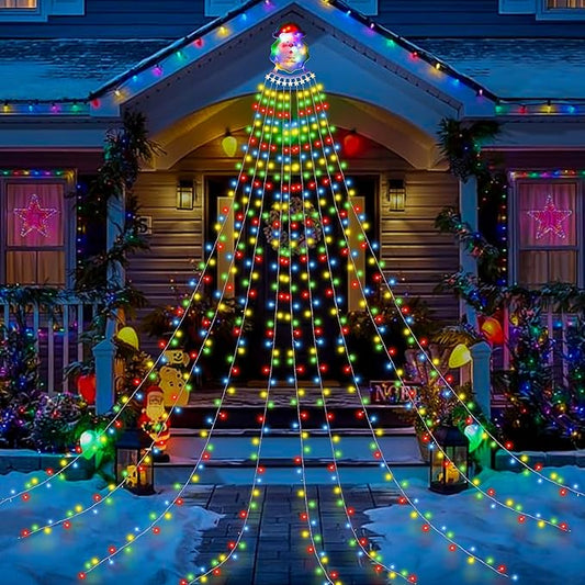 Christmas Decorations Outdoor String Lights - 335 LED 11.48ft 9 Strands Waterfall Tree Lights with Topper, 8 Lighting Modes Christmas Lights Indoor Decorative for Wedding Yard Party Home