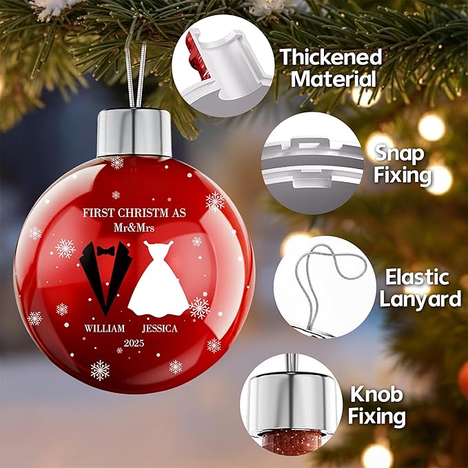 Personalized First Christmas Married Ornament 2025 - Custom Name Christmas Balls, Our First Xmas as Mr and Mrs Christmas Ornament - Bridal Shower Gift, Marriage Gifts, Wedding Gifts for Couples