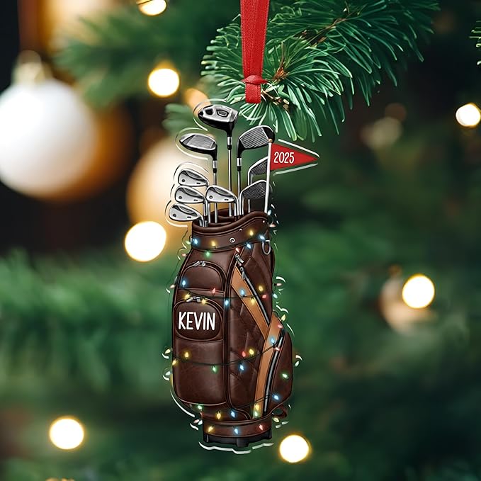 Personalized Golf Christmas Ornament - Custom Name & Year - 3.5" Acrylic Golf Bag Ornament with Ribbon – 5 Color Options – Golf Lover Gift, Golfer Christmas Tree Decoration