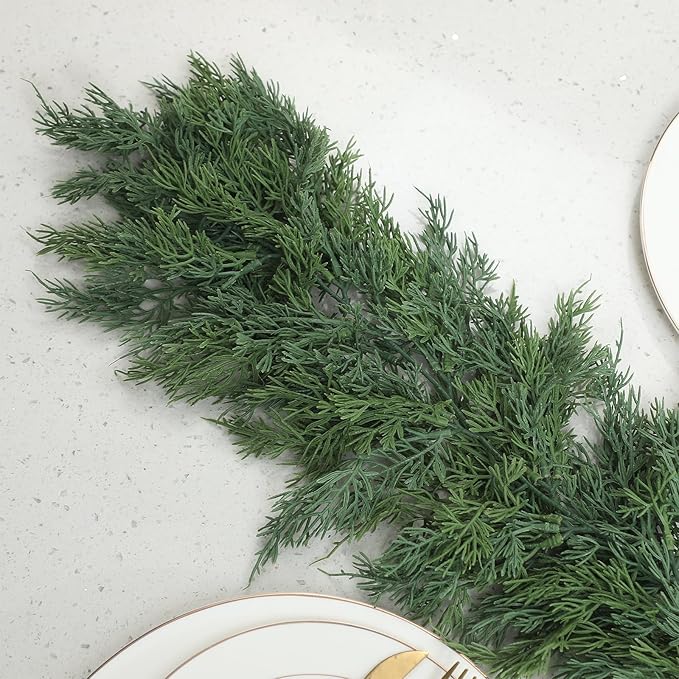 Dingion 2 Pcs 6 ft Christmas Cedar Garland - Artificial Realistic Green Faux Cedar Pine Garland Soft and Thick for Home Table, Mantle, Wall, Door, Indoor & Outdoor Christmas Party Decorations