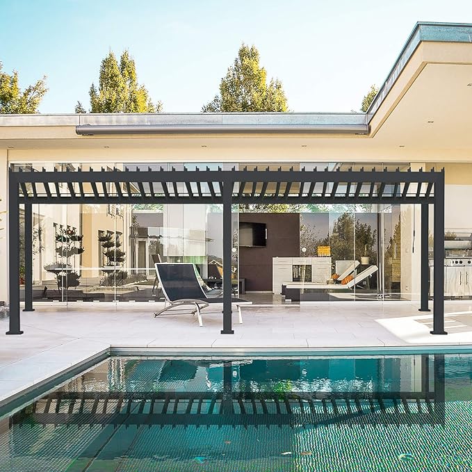 Sunnyglade Patio Pergola Canopy Modern Aluminum Pergola with Adjustable Louvered Gazebo for BBQ, Backyard,Party, Lawn,Garden (10ft X20ft) (Black, 10x20FT)