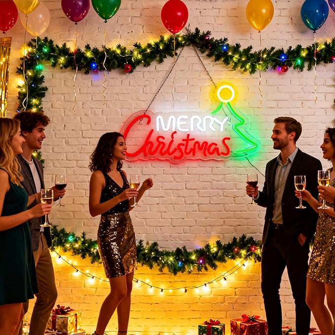 Merry Christmas Home Decor Neon Sign Led Neon Christmas Lights Ornaments Tree Decorations Outdoor Neon Signs for Wall Decor USB Powered Led Neon Signs for Room Decoration