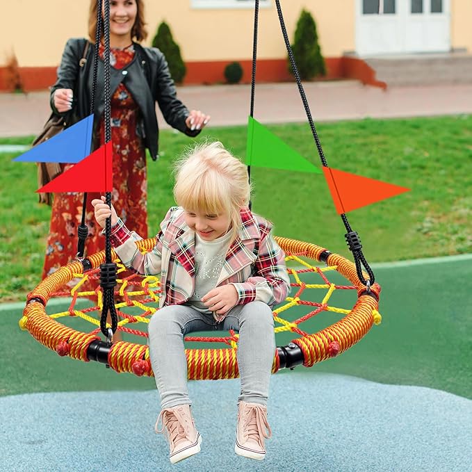 32 Spider Web Swing,Tree Swing for Kids Outdoor,Outdoor Large Web Swings£¬700Lb Weight Capacity, with 71 Detachable Nylon Rope Swivel£¬for Backyard, Playground (Red-y) (32in)