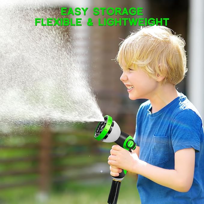 Garden Hose 50 FT, NON-EXPANDABLE Heavy-Duty Flexible & Lightweight Water Hose with 10-Function Nozzle, No-Kink Design, Leak-Proof Super Fabric, Solid Fittings for Lawn, Car, RV