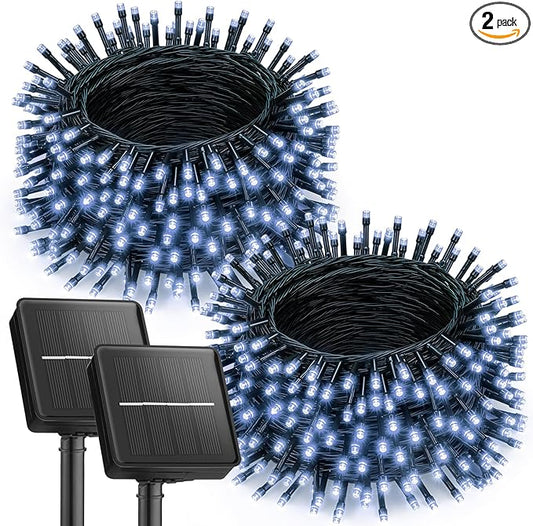 Brightown 2 Pack Solar Christmas Lights Outdoor, Total 92FT 240 LED Solar String Lights Outdoor Waterproof Green Wire with 8 Modes, Solar Fairy Light for Garden Yard Patio Party Decors, Cool White