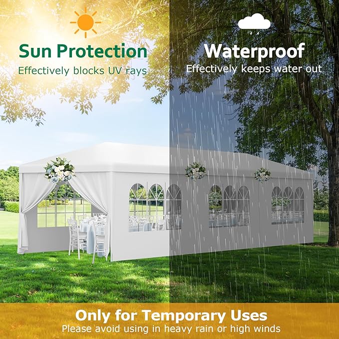 2025 Upgraded 10x30 Party Tent, Outdoor Tents for Parties, Wedding, Birthday, Large Canopy Tent with 8 Sidewalls and Transparent Windows, White Event Gazebo Tents for Backyard, Garden, Patio
