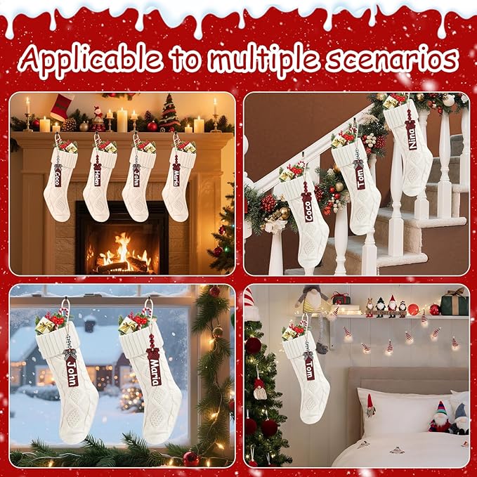 Christmas Stockings 18 Inches,Long Knitted Stocking with Name Tags, Christmas Decoration Hanging Stockings Fireplace Xmas Tree Ornaments for Home Family