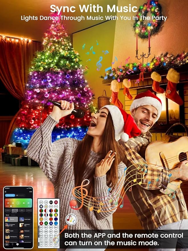 500LED Smart Color Changing Christmas Lights App Controlled, 175FT Waterproof RGB Twinkle String Light Music Sync Multiple Modes, Christmas Lights with Remote & Timer Indoor Outdoor Xmas Decorations