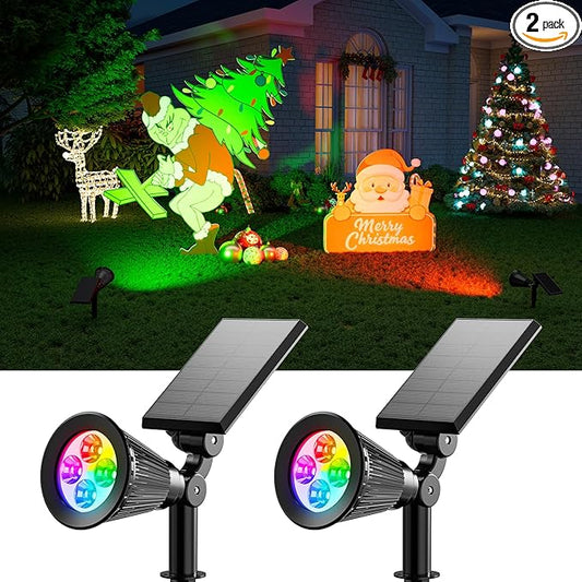 2 Pack Christmas Color Change Solar Spotlights Outdoor Waterproof Led Landscape Spot Lights Uplighting for Gingerbread Man, Snowman, Reindeer, Decorations, Holiday Ambient Lighting Lawn, Yard, Garden