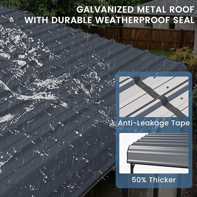 EROMMY 20x20 FT Stable Metal Carport, All-Weather Heavy-Duty Carports with Strong Base, Sturdy Car Shed with Galvanized Steel Roof and Frame, Easy Assembly Car Port for 2 Cars, Tractors, Boat, Gray