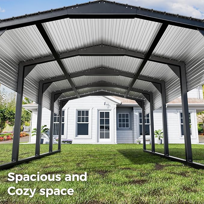 12×20 FT Heavy Duty Carport, Metal Carports with Galvanized Steel Frame and Leak-Proof Roof All Metal Carport Garage, Strong Snow Bearing Car Shelter for Cars,Trucks, Boats, Tractors