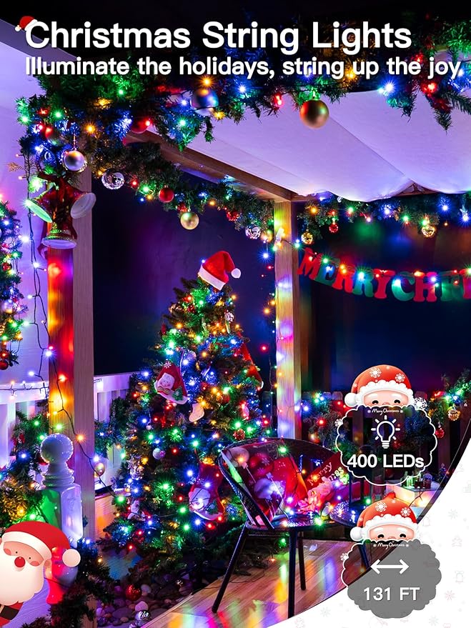 Christmas Lights 131FT 400 LED, Christmas Tree Light with 8 Lighting Modes, Outdoor Waterproof String Lights with Remote and Timer, Fairy Light for Holiday Decor (Multicolor)