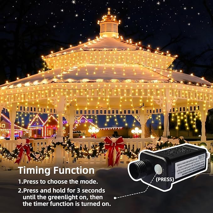 Christmas Outdoor Icicle Lights - 480 LED 66+33 FT 8 Modes Curtain Fairy String Light Plug in, Waterproof for Eaves Yard Holiday Xmas Holiday Indoor Outdoor Decoration - Warm White