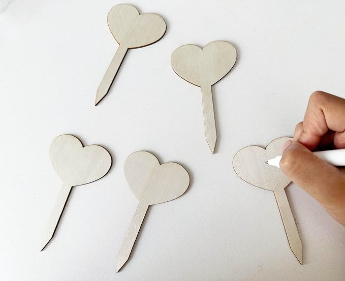 100 Pcs Wood Plant Labels, Natural Wooden Plant Marker Garden Sign Tags, Heart Type Garden Markers for Succulents, Herbs, Seedlings, Potted, Flowers, Vegetables (Heart)