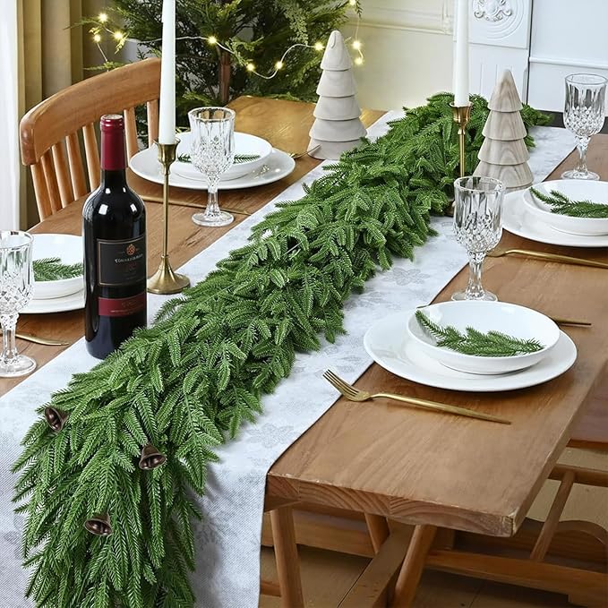 Christmas Garland of Artificial Norfolk Pine 2 Pcs 6 FT Christmas Decorations Indoor of Real Touch Garland with Bells Green Greenery Garland for Table Mantle Wall Stairs Home Outdoor （Green）