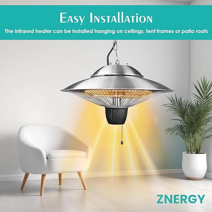 Silver UFO Dual Temp Outdoor Indoor Patio Restaurant Halogen Ceiling Heater Water Proof