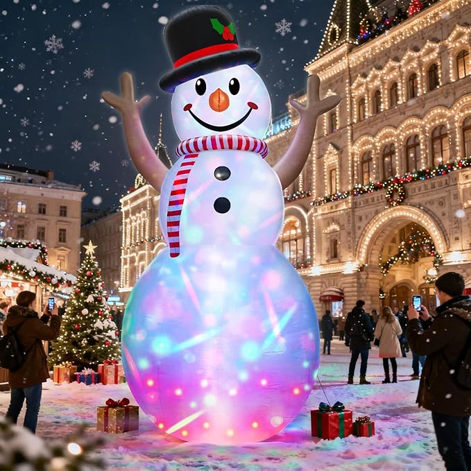 14 Ft Huge Christmas Inflatable Snowman with Rotating Colorful Lights Hat & Scarf Christmas Decorations Outdoor with Build-in LED Lights Xmas Blow Up Yard Decor for Lawn Garden Holiday
