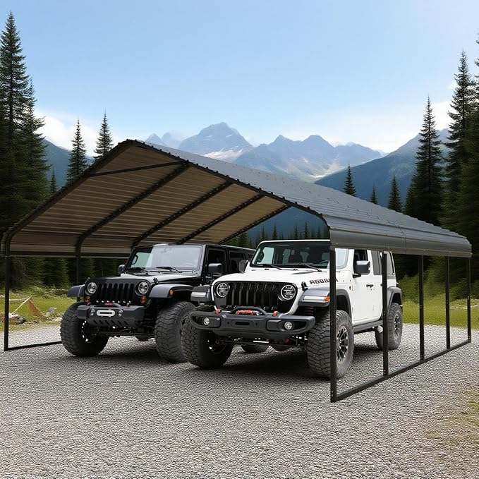 Heavy Duty Metal Carport 20x20 ft Galvanized Steel Frame RV Carport Storage All Weather Shelter Easy Assembly for 2 Car Extra Large Canopy for Dual Vehicle Boat Protection Garage (20x20 FT)