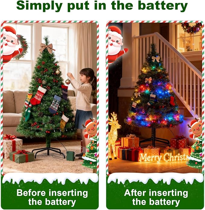 4FT Christmas Tree DOLUCKY Battery Operated Arbol de Navidad 8 Modes 70LED Artificial Christmas Trees with Lights Pinecone Haw for Outdoor Paths Gardens Christmas Decorations