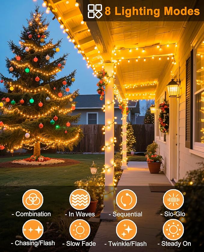 80FT 240 LED Christmas Lights Outdoor, Warm White Christmas String Lights 8 Modes, Waterproof Connectable Christmas Tree Light Green Wire for Indoor Patio Garden Xmas Party Decorations