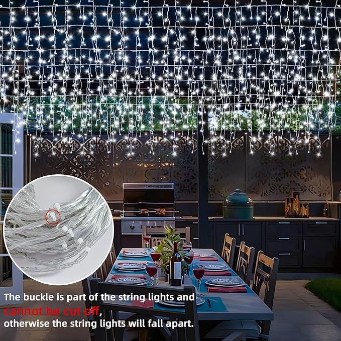 Christmas Outdoor Icicle Lights - 480 LED 66+33 FT 8 Modes Curtain Fairy String Light Plug in, Waterproof for Eaves Yard Holiday Xmas Holiday Indoor Outdoor Decoration - White