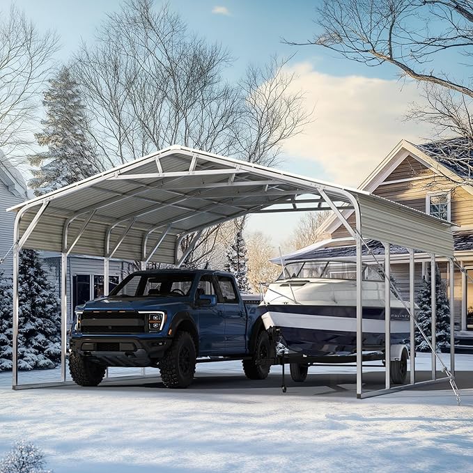 Quictent Heavy Duty 20x20 FT Vertical Roof Metal Carport, Pre-Drilled All Weather 2 Car Shelter for RV, Vehicles & Farm Equipment