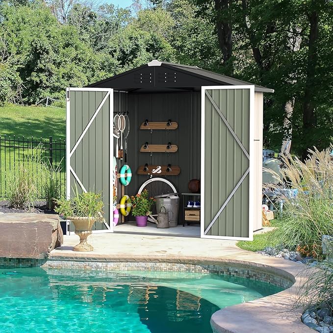 Furniwell 6x4 FT Outdoor Storage Shed, Metal Garden Sheds Outdoor Storage House with Single Lockable Door for Backyard Patio Lawn, White