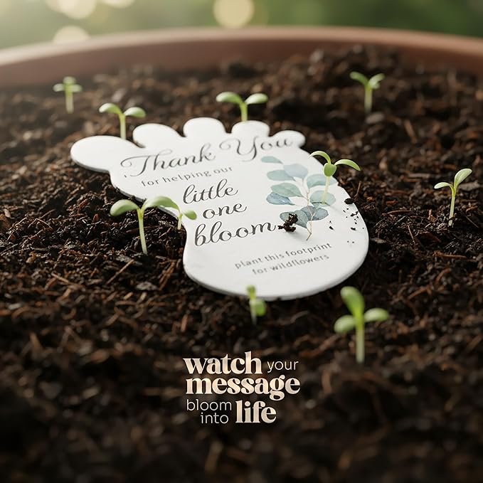 Baby Footprint Seed Paper – 12 pcs Green Baby Shower Favors for Guests with Wildflower Seeds, Writable & Plantable, Gender Reveal, Birthday Gifts for Guest