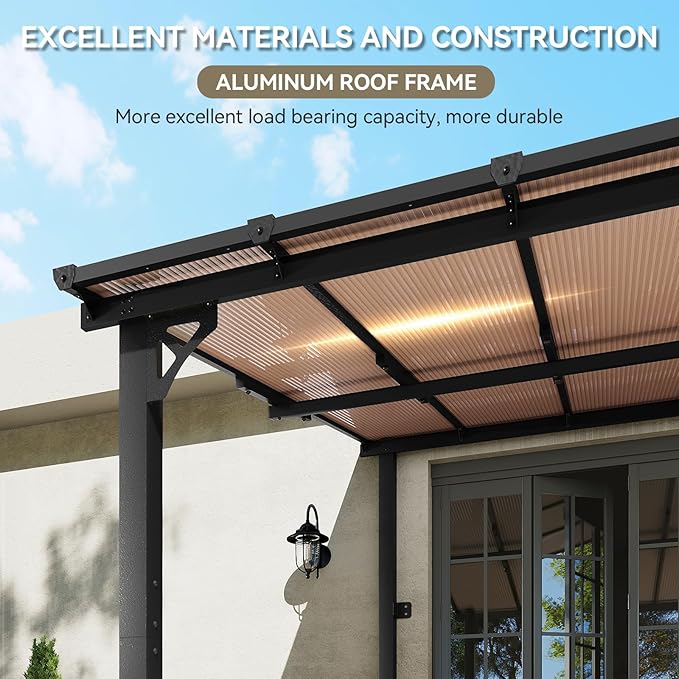 Aoxun 8’x10’ Gazebo, Wall Mounted Gazebos Pergola on Clearance, Outdoor Patio, Large Wall-Mounted Heavy Duty Awnings for Patio, Decks, Backyard (Black)