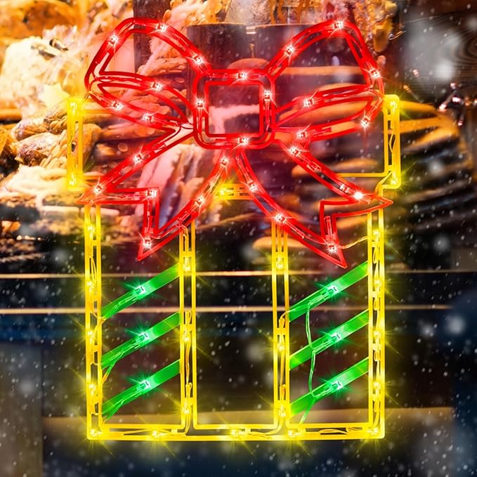16" Christmas Window Silhouette Lights Decorations - 6 Pack Colour Lighted Candy Cane ＆ Snowman ＆ Christmas Stocking ＆ Bell ＆ Gift Box ＆ Snowflake for Holiday Wall Door Window Decorate