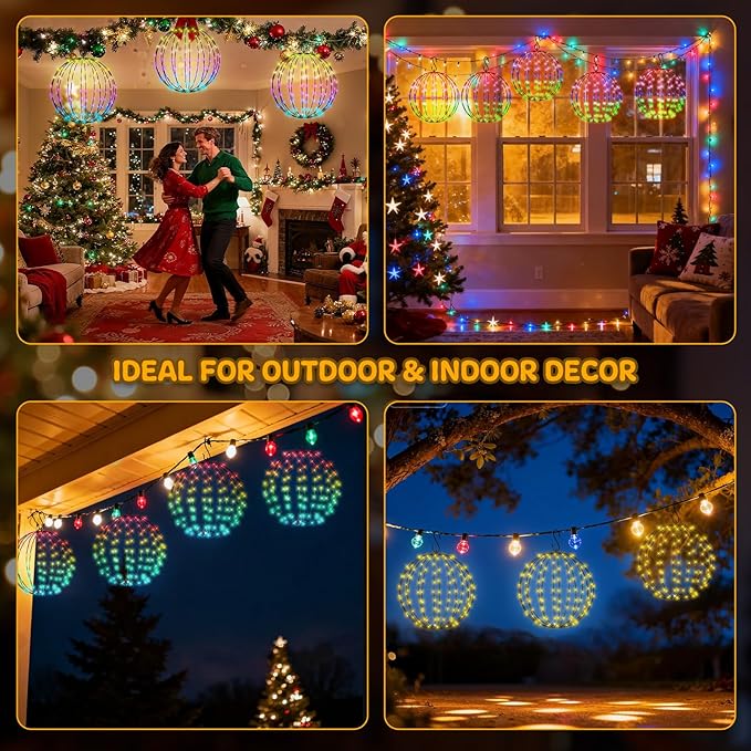2PACK Lighted Outdoor Christmas Ball, Smart Christmas Globe Sphere Light Hanging Tree Lights mit APP Control, Foldable Waterproof with Remote,DIY Dynamic, Music Sync for Indoor Outside 12.2"