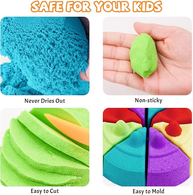 FlexiSand Value Pack 11lbs of 5 Colored Moldable Self-Sticking Sand,Never Dries Out - Fun for Kids Bulk Refill for Sensory Sand Box Toys,Ideal for Shaping,Squeezing,Scooping,Rolling and Molding