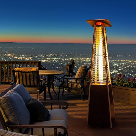 PAMAPIC Patio Heater, 42,000 BTU Quartz Glass Tube Brown Tower Propane Outdoor Heater with Cover